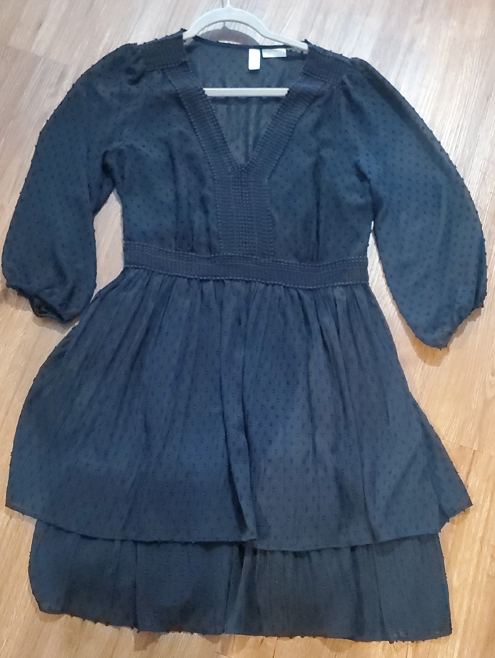 Anthropologie Black Tiered V-Neck Midi Dress
